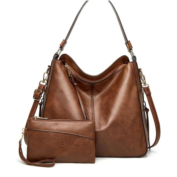 Handbags - Vegan leather Hobo Tote Shoulder bag Wristlet set